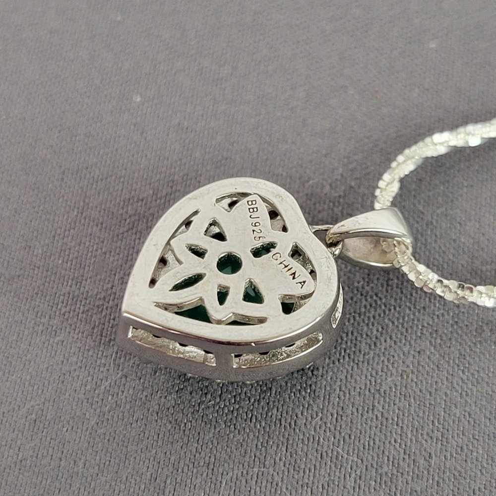 Green Onyx Rhodium Over Silver Heart Necklace, Ring (Sz 7.5), & Earrings - Picture 5 of 16